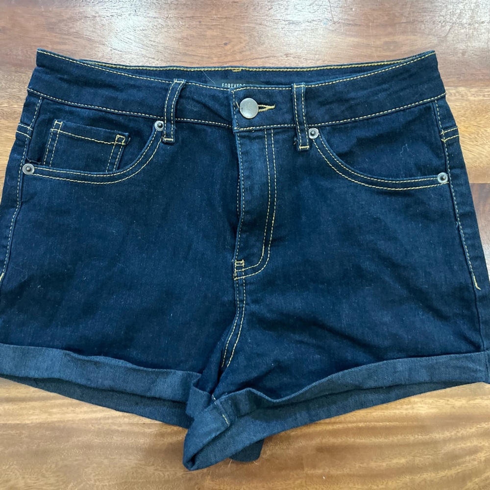 Dark denim high waisted shorts